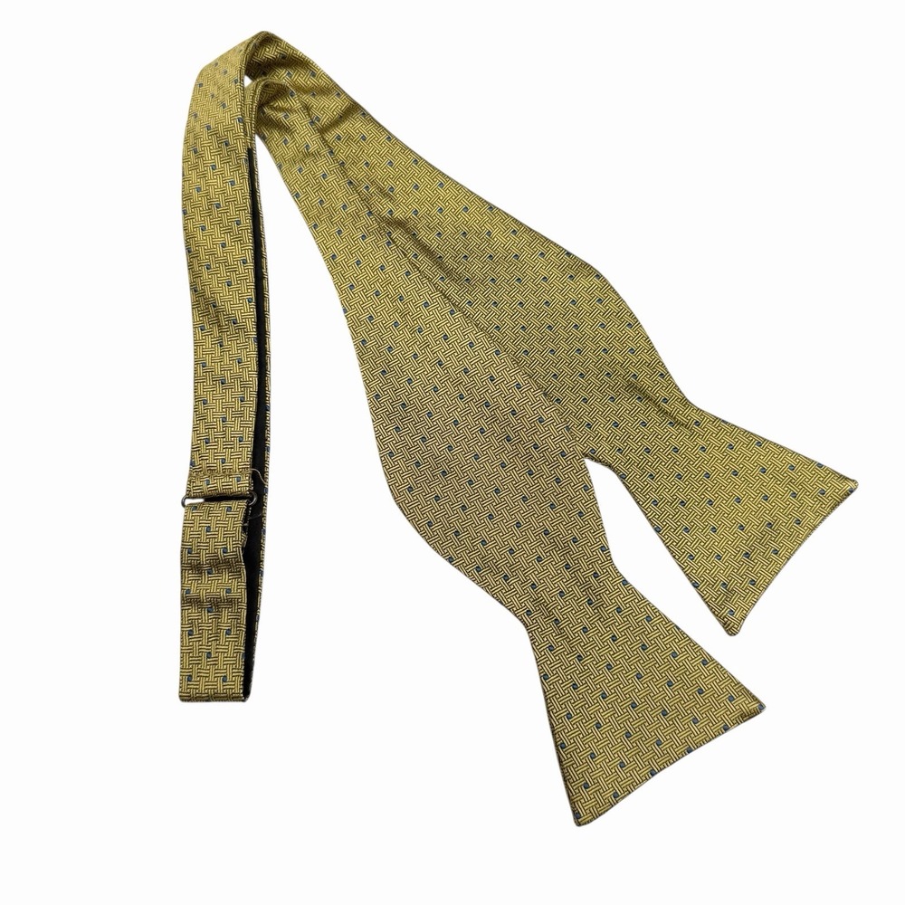 Brooks Brothers Men's Bow Tie Geometric Polka Dot Bronze/Blue Silk 2.5" x 35.5"